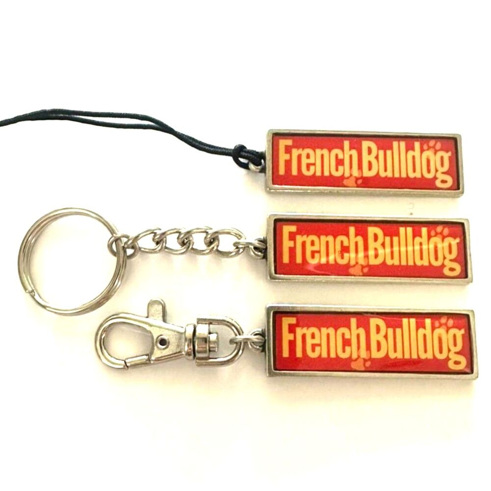 New 3pc I Love My Dog French Bulldog Keychain Necklace Set